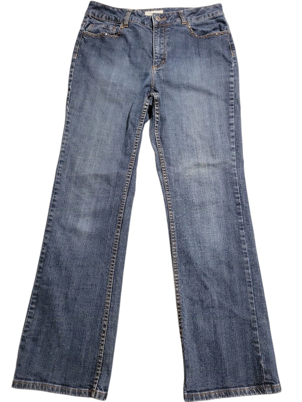 Coldwater Creek Straight Leg Jeans Size 12 Embroidered Studded High Rise Blue - Picture 2 of 13